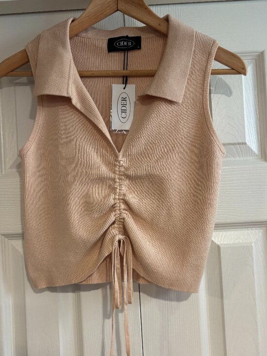 Cider Tops - Cider Cropped Tank w/ Collar Ribbed Knit Tan Women's Large NWT
